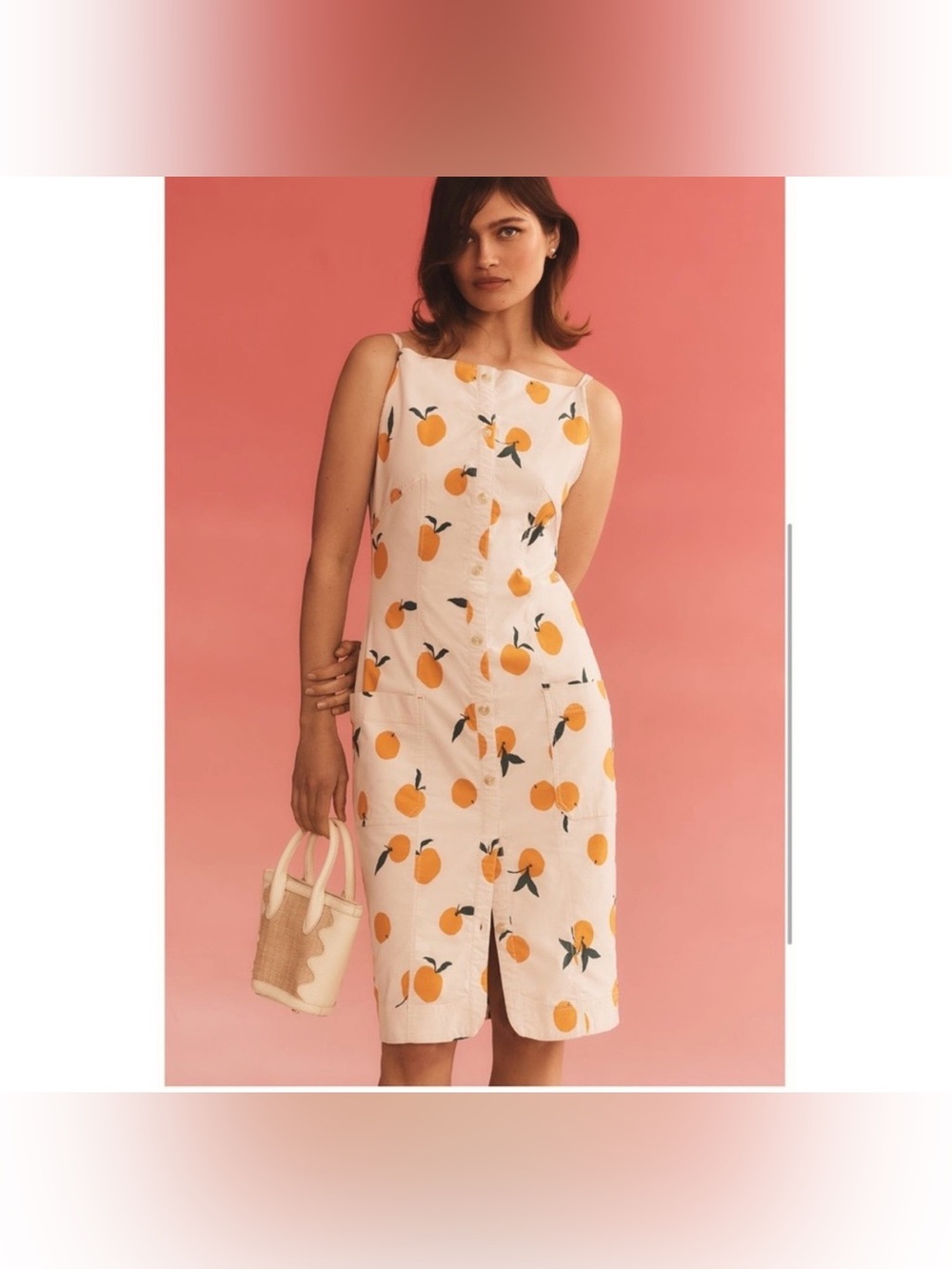 Maeve x Dylan Mierzwinski Colette Dress, Size Small, Tan with Orange Print - Picture 2 of 13